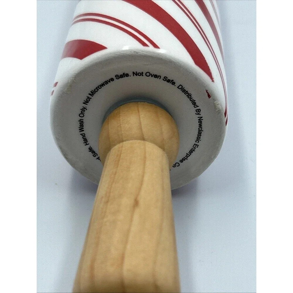 Christmas Ceramic Rolling Pin Red White Candy Cane Peppermint Holiday Gift